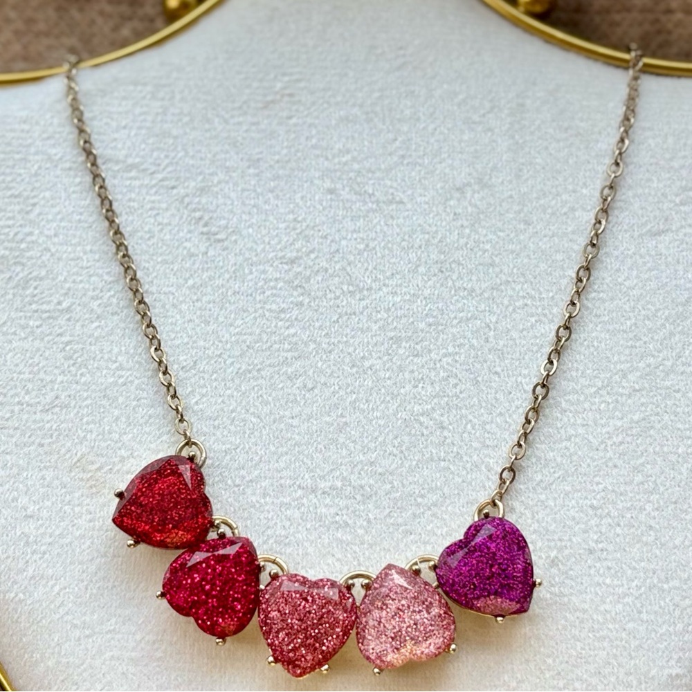 Betsey Johnson Glitter Heart Necklace – Pink & Red Ombre Hearts